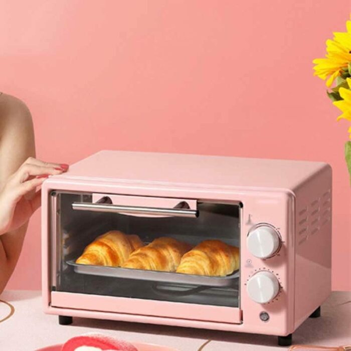 KKYKP Electric Kitchen Oven Multifunction Mini Tabletop Oven Baking Heating Automatic Home Bread Bread Biscuits (Color : Pink, Size : 20 * 32cm)