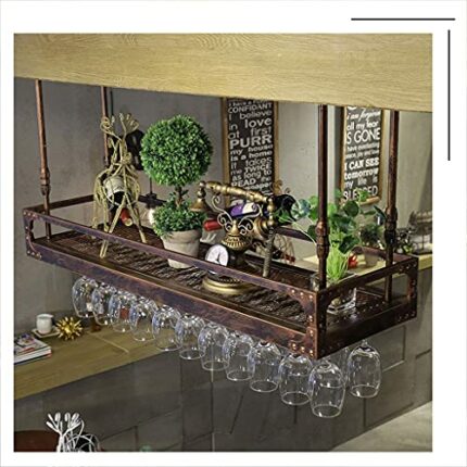 EYLINK Wine Racks,Ceiling Hanging Shelves Bottle Holder Glass Shelf, Wine Decor Bar Wine Glass Rack, Industrial Retro Decor Wall Mounted Wine Gla