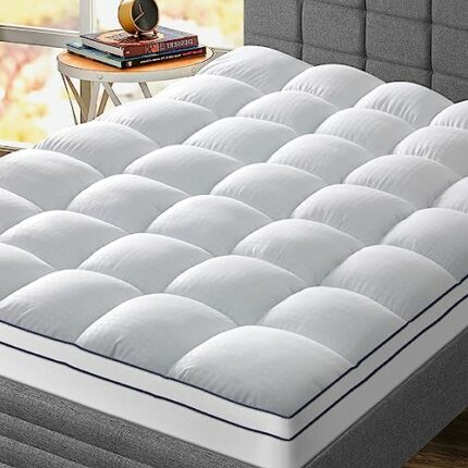 Twin XL Size Mattress Topper College Dorm Mattress Pad Pillowtop Cover Quilted Fitted Sheet with 8-21" Deep Pocket, White