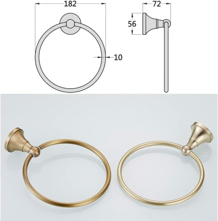 RAKUTE Brass Round European Antique Brushed Gold Round Towel Ring, Towel Rack, Hand Towel Holder Bathroom Ring