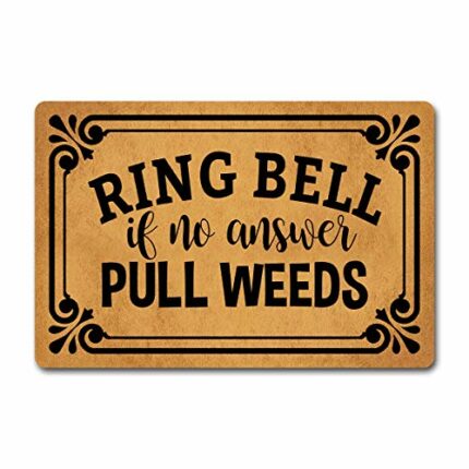 Funny Welcome Mat Monogram Rug Ring Bell If No Answer Pull Weeds Personalized Funny Home Decor Doormat Anti-Slip Rubber Welcome Mats Front Porch