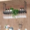 Wine racks Home/Bar Retro Metal Vintage with Glass Holder, Wall Mounted Hanging Wine Bottle Holder, Adjustable Industry Wine Shelf, for Cabinet B