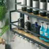 Wine rack Wrought Iron Vintage Wine Rack Upside Down Wine Rack Creative Shelf Wall-mounted Wine Rack Goblet Holder Wine Rack Glassware Rack Cup H