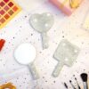 Bucherry 3 Pcs Rhinestone Hand Mirror Heart Shaped Bling Dazzling Hand Held Mirrors Square Round Shape White Cosmetic Portable Decorative Persona