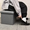 CINNOR 2 Pack Folding Storage Ottomans, Small Cube Storage Box, Foot Rest Stool Seat for Living Room,12.6”x 12.6”x 12.6” (Linen Fabric-Grey)