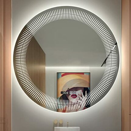SkiPdr Bathroom round Led Dimmable Toilet Bathroom Mirror with Lamp, Household Makeup Wallmounted Defogging Mirror (60/70Cm), Cwhite Light,