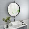 Black Pivot Round Mirror 30 Inch Circle Metal Framed Farmhouse Bathroom Mirror Tilting Beveled Vanity Mirrors for Wall