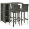 vidaXL Garden Bar Set 5 Piece with Cushions Outdoor Patio Terrace Furniture Dining Table and Chair Seat Bistro Set Poly Rattan Grey