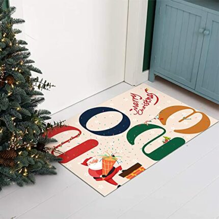 BERRVKHOO New Year Doormat Merry Christmas Mats Kitchen Rug Sets Anti-Slip for Home Bedroom Living Room Decor 15.7" x 23.6"