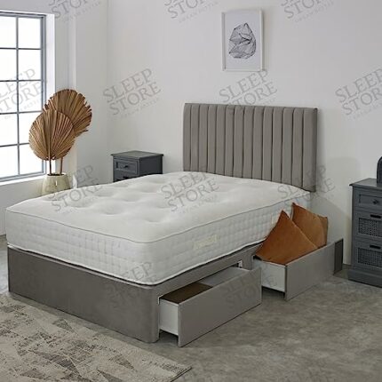 Plush Monroe Divan Bed Set With Memory Orthopaedic Mattress & Matching 20" Headboard | Storage Drawers Available (Green Plush, 4.6FT Double - 0 D
