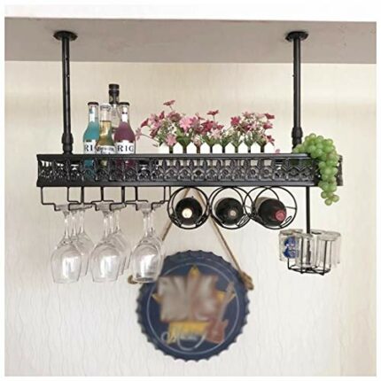 Stylish Simplicity Down Vintage Ceiling Metal Wine Rack Simple Creative Display Storage Storage Racket Wine Glass Holder Height Adjustable Restau
