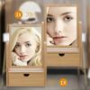 Bamboo Vanity Makeup Mirror with Storage, 1X/3X Magnification Double Sided 360 Drgree Swivel Mirror, Natural Bamboo Frame & Bracket, Table Desk C