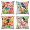 Artscope Set of 4 Waterproof Cushion Covers 45x45cm, Decorative Flamingo and Pink Flowers Pattern Throw Pillow Covers, Perfect to Outdoor Patio G