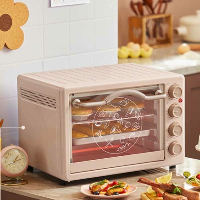 KKYKP Electric Oven New Household Multi-functional Small Capacity Mini Oven Independent Temperature Control Electric Baking Oven (Color : Pink, S