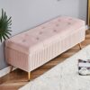 Velvet Storage Bench Rectangular Sofa Stool, Modern Tufted Button Storage Ottoman Benches, Upholstered Bench Seat with Gold Metal Legs, for Bedro