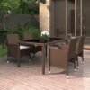 vidaXL Garden Dining Set 5 Piece Outdoor Furniture Table and Chair Armchair Lounge Seat Patio Dining Set Poly Rattan and Tempered Glass Brown