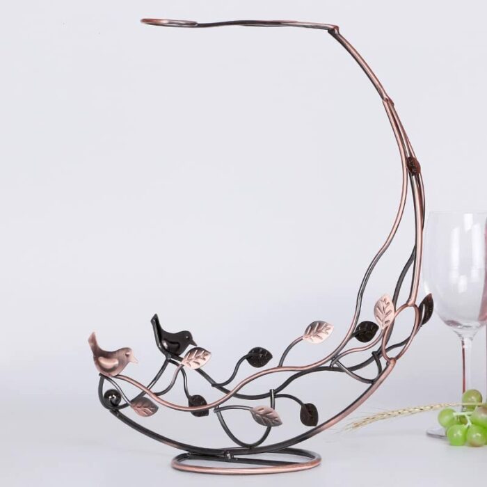 Ecostan Wine Holder Stand &Kitchen Tabletop Decoration，Metal Wine Bottle Rack for Holds 1 Bottle 2 Glasses（Bronze）