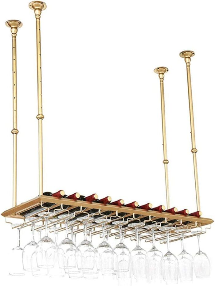 EYLINK Wine racks Ceiling with Metal Frame, Wine Glass Rack Organizer Shelf, Red Wine Bottle Glass Holder Storage Shelving for 18 Bottles, Wine S