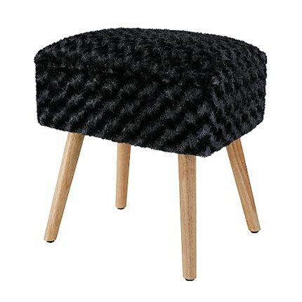 Modern Mink Square Footstool Ottoman,Rectangle Chair with Storage,Rose Pattern Furry Faux Fur Vanity Stool Chair with Metal Legs,Comfy Entryway O