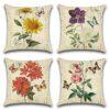 Artscope Set of 4 Waterproof Cushion Covers 45x45cm, Decorative Flamingo and Pink Flowers Pattern Throw Pillow Covers, Perfect to Outdoor Patio G