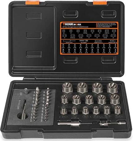 THINKWORK Damaged Screw Extractor Set & Bolt Extractor Set, 2-21mm, 39-Piece Stripped Screw Remover, Lug Nut Remover for Removing Damaged, Frozen