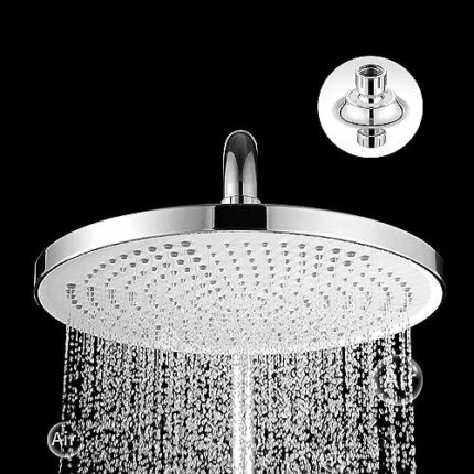 LONGHEXINA Shower Head High Pressure,Rainfall Shower Head 10 Inch, Adjustable Replacement Showerhead with Swivel Ball,Round Fixed Shower Head wit