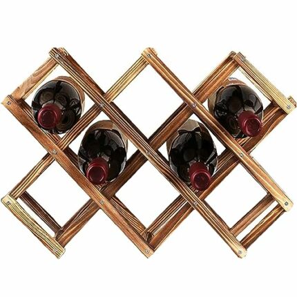 Draduo Wine Rack, Wooden Wine Storage Racks Countertop, 10 Bottle Wooden Stackable Wine Racks, Foldable Tabletop Free Standing Wine Bottle Stand