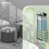 Towel Rack Wall Mounted, 75cm Adjustable Bathroom Towel Storage with Shelf and 3 Hooks for Small Bathroom, Hold 6 Large Bath Sheets, 2 Rail Towel