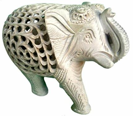 StonKraft 6" Indian Handmade Marble Soapstone Elephant - Baby Inside Mother's Tummys