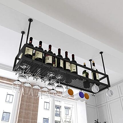 EYLINK Hanging Wine Glass Holder Wine Racks | Vintage Wine Bottle Holder | Ceiling Decoration for Bars, Restaurants, Kitchens Stemware Holder, Ad