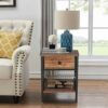 VECELO End Side Table, Nightstand Storage Shelf with Bin Living Room, Bedroom, Lounge, Sofa Couch, Engineered Wood, Blue, X-Design Furniture
