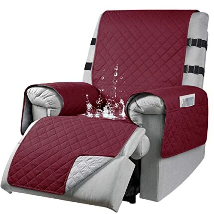Recliner Chair Cover with Side Pockets, Waterproof Recliner Chair Slipcover With 2 Elastic Straps, Non-Slip Armchair Recliner Protector for Famil