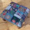Classic Patchwork Brocade deep Blue Indian Footstool