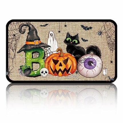 Ceenna Halloween Door Mat Goth Welcome Mat Boo Pumpkin Spooky Doormat Washable Non-Slip Entrance Halloween Doormat 27.6 x 15.7 Inch for Front Doo