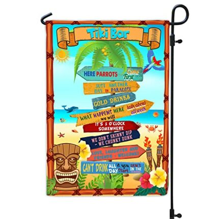 Artsy Woodsy Tiki Bar Rules Garden Flag 12x18" 30x40" Hawaii Aloha Tropical Luau Party Decorations, Summer Decor, Outdoor Beach Bar Pub Porch Pat