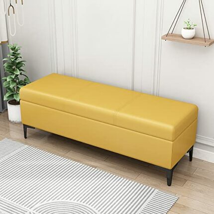 Storage Ottoman Bench for Bedroom, PU Ottoman with Storage And Safety Hinge, Modern Entryway Bench Seat Shoe Rack Bench with Metal Legs, for Bedr