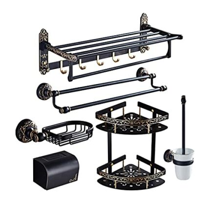 VERDDE Bathroom Towel Rack Towel Rack Space Aluminum Black Gold Bathroom Towel Bar Toilet Rack Set