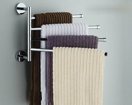 bowarepro 4-arm Swivel Towel Rails Hardware Stainless Steel 4-Bar Bathroom Kitchen fold out Towel Hanger Wall Mounted Holder, Narrow Rotatable Ba