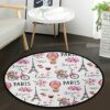 Aslsiy Eiffel Tower Air Balloon Doormat Pink Blossom Flowers Bicycle Wine Macaroons Round Floor Mat Washable Non-Slip Indoor Outdoor Area Rug for