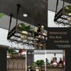 Ceiling Mounted Wine Bottle Holder Hanging Single Layer Industrial Hanging Wine Glass Holder Adjustable Height Home Ceiling Decoration Shelf for