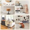 LUE BONA 360°Swivel Vanity Stool Chair for Makeup Room, Height Adjustable Stool for Vanity with Storage, Small Pumpkin Brown Velvet Vanity Stool