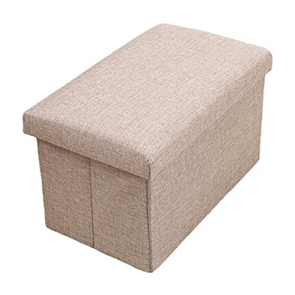DRSUMLF Storage Ottoman Folding Organizer Foot Stools, Linen Cube Footrest Single Seat, Foldable Organize Storage Chest Box with Lids