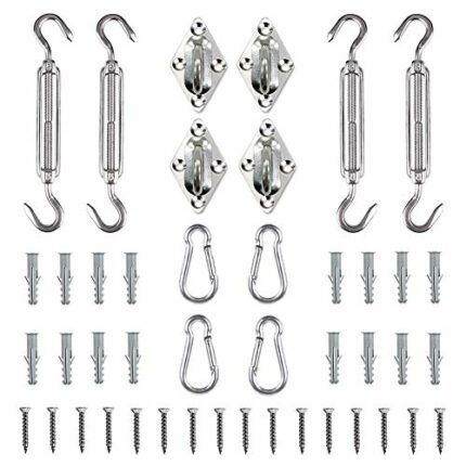 Sun Shade Sail Hardware Kit, Tiberham Heavy Duty Anti-Rust Rectangle/Square Shade Sail Installation for Patio Lawn and Garden (44 Pcs)
