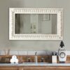 Boho Mirrors for Wall Decor with Beaded Border 24", Hanging Farmhouse Distressed White Bathroom Mirrors for Vanity, Large Rustic Wood Frame Recta