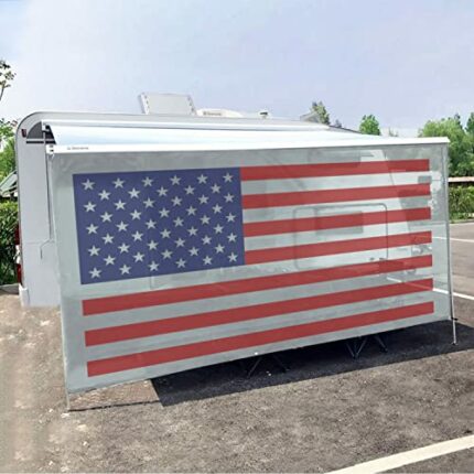 Tentproinc RV Awning Sun Shade Screen 7' X 12' 3'' ( American Flag ) Gray Mesh Sunshade Camper Trailer Awning Shade Screen UV Blocker Completed K