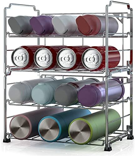 AULEDIO Adjustable Water Bottle Organizer Storage, 2-Tier Stackable Water Bottle Holder Rack,Sliver(2 Pack)