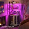 Aheaplus Corner Bar Cabinet with Power Outlet, Industrial Wine Cabinet with LED Strip and Glass Holder, 5-Tiers Liquor Cabinet Bar Unit for Home,