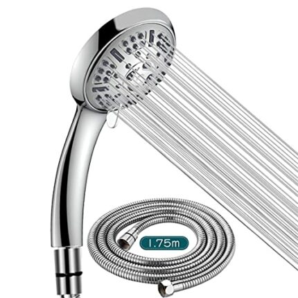 Shower Head and Hose 1.75m High Pressure Handheld Showerheads Power Shower Heads with 9 Modes Spray Settings Water Saving Bathing with Teflon Tap