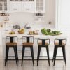 POINTANT Bar Stools Set of 4 Metal Bar Stool Counter Height Bar Stools 26" Black Modern Bar Chairs with Back and Wooden Seat Bar Stools Counter H