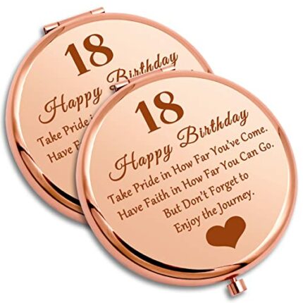 2 Pack 18th Birthday Gift for Girls Compact Makeup Mirror 2x 18 Year Old Birthday Gifts for Daughter Granddaughter Coming of Age Gift for Niece S